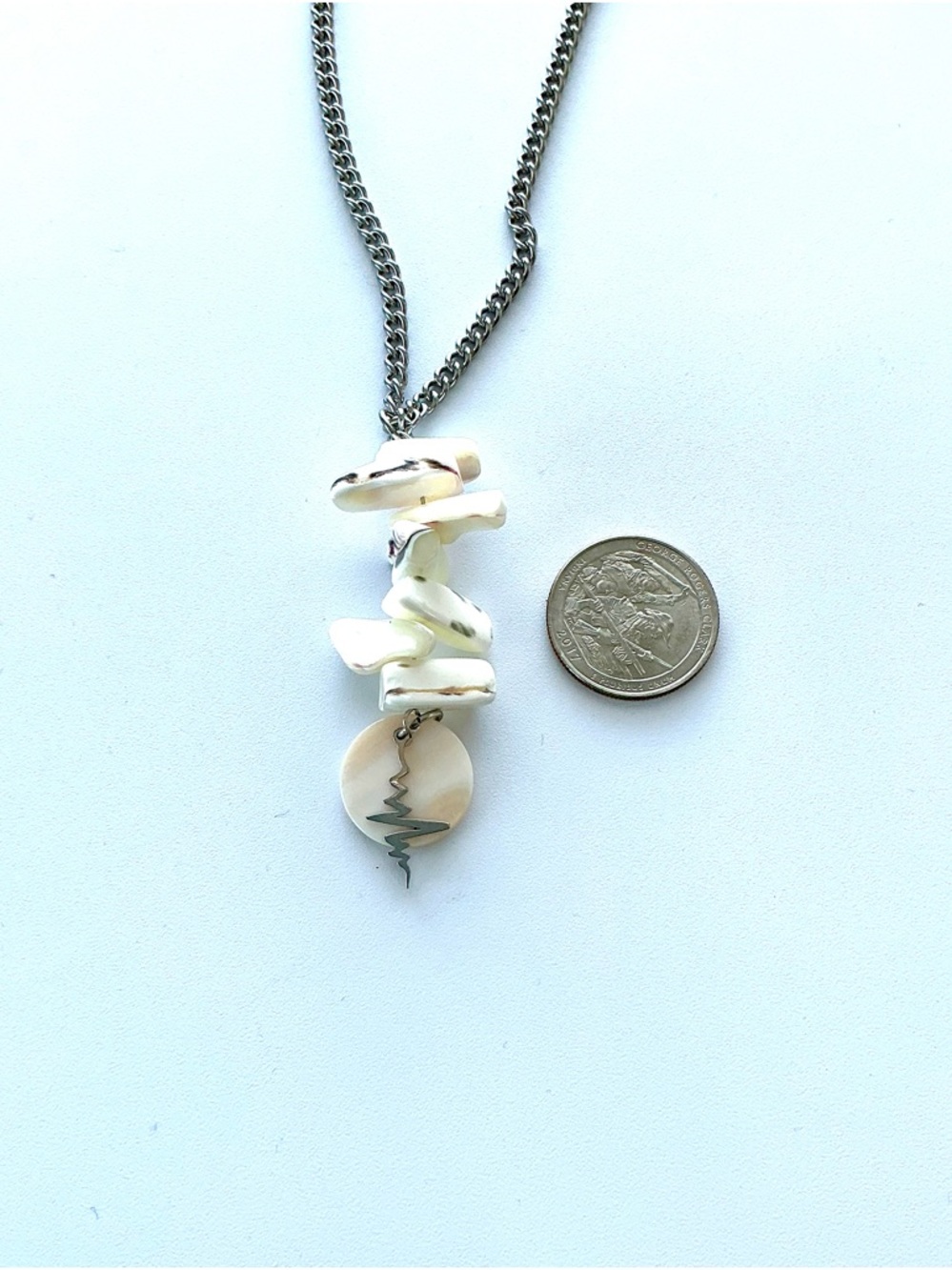 🆕 Heartbeat on Shell with Gemstones Pendant Necklace-Stainless Steel- LARGE - Picture 2 of 3